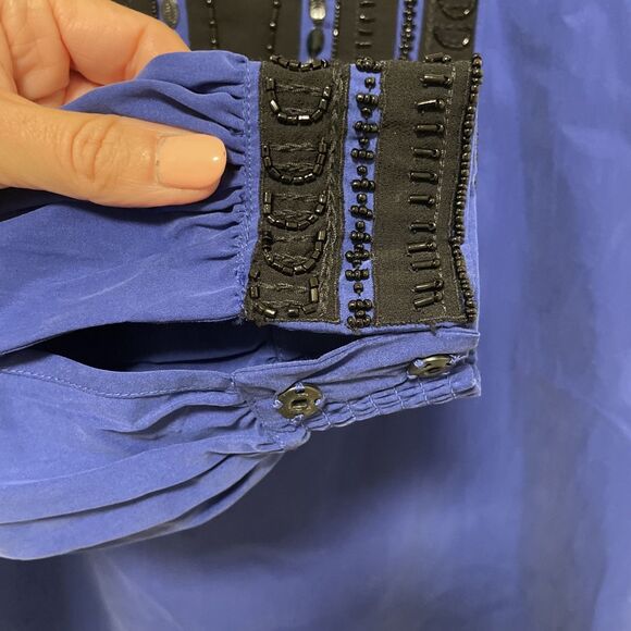 Chicos Size Small (0) Embellished Colorblock Top Seafaring Blue Party Top - Picture 2 of 6